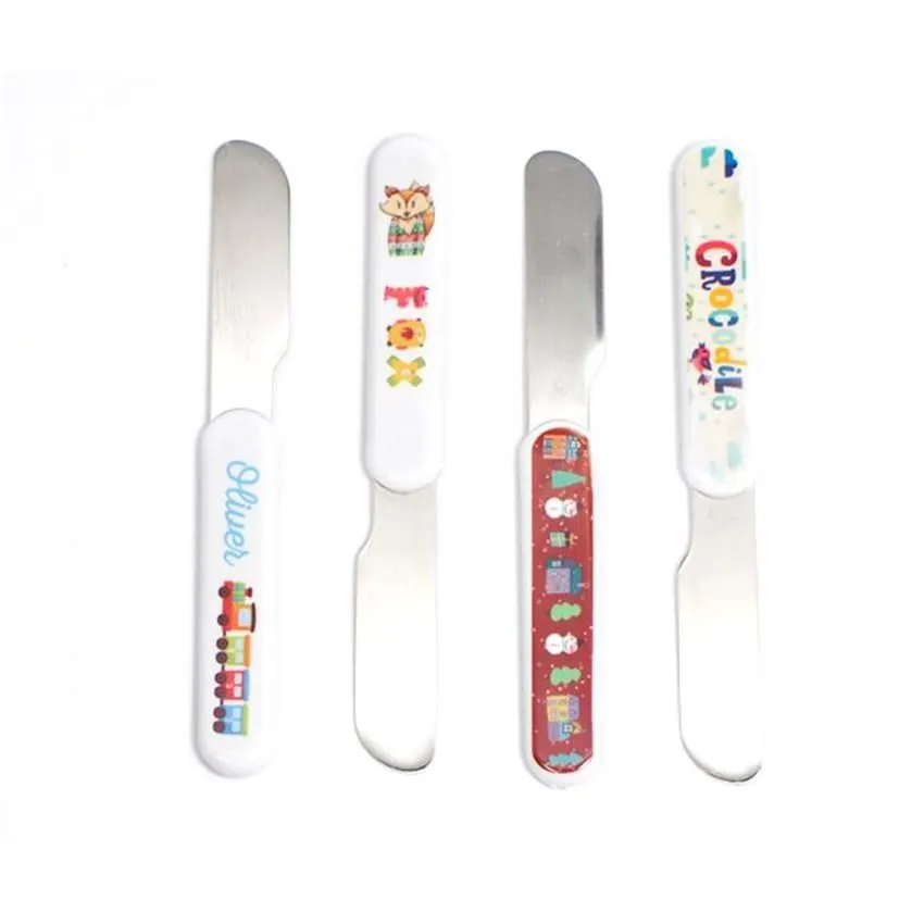 Sublimation White Kids Knife Fork Spoon Cutlery Set Stainless Steel Silver Tableware Christmas Flatware Plain Silverware Kitchen Dinner Sets Baby Feeding H12504