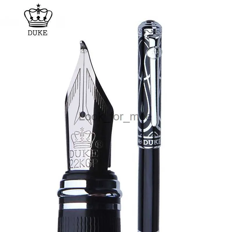 Fountain Penns Duke Metal Noble Ruby Fude Calligraphy Fountain Pen Iridium Bent Nib Black Silver Cap Ideal Art Office Home School Supplies HKD230904