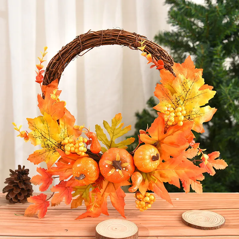 Kerstversiering Halloween Pompoen Krans Herfst Voordeur Rotan Garland Kerst Bessen Esdoorn Kunstbloem Boerderij Woondecoratie 230904