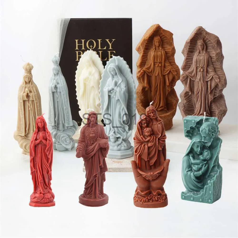 Andra hälsoskönhetsartiklar Jesus jungfru Mary Figurine Holy Family Candle Mold Katolska FAMAILY -staty Cement Gips Mögel Religiös heminredning gåvor X0904