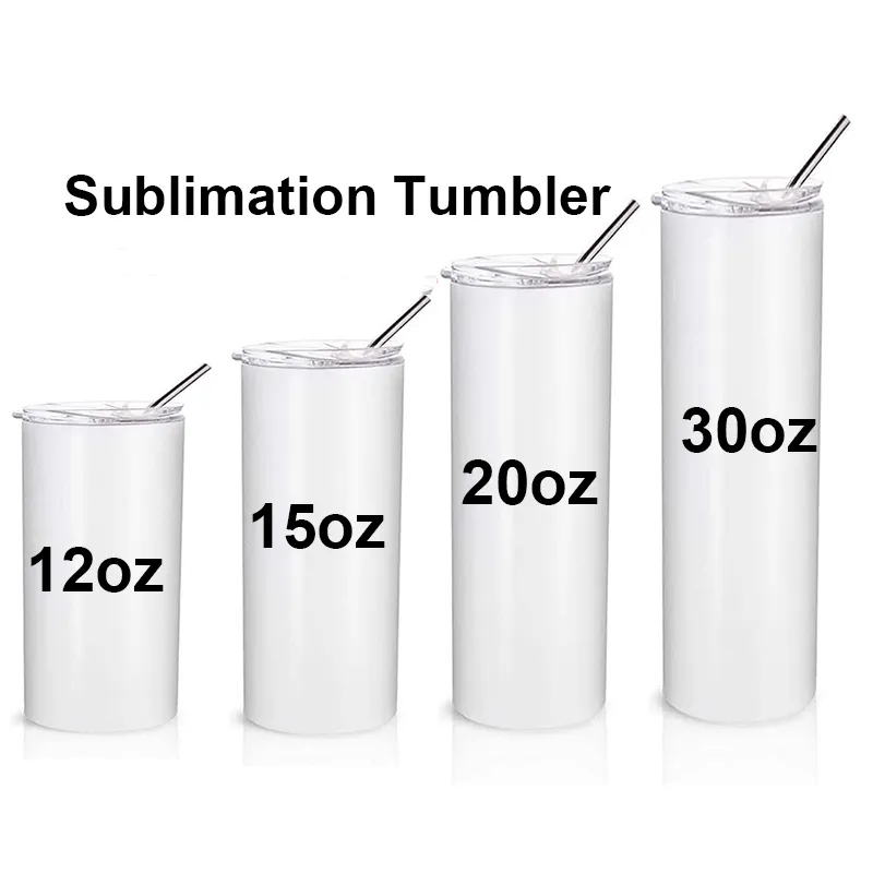 12oz 15oz 20oz 30oz Double Wall Stainless Steel Tumblers Vacuum Insulated Straight Blanks Coffee Cup Mugs With Lid Straw Sep04