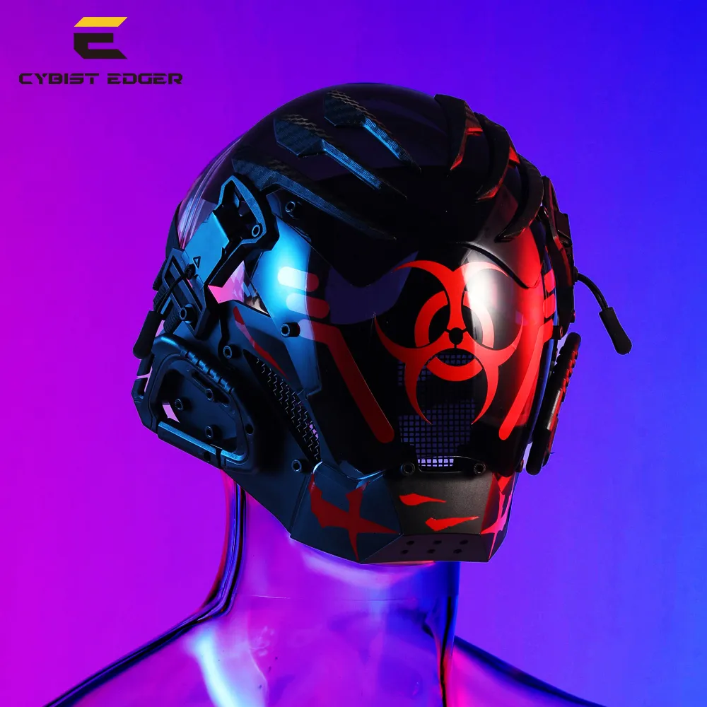 Party Masks Cyber Punk Mask Cosplay Biochemical Warning Red Biochemical Warning Sign Helmet Mechanical Science Fiction Halloween Party Gift 230904