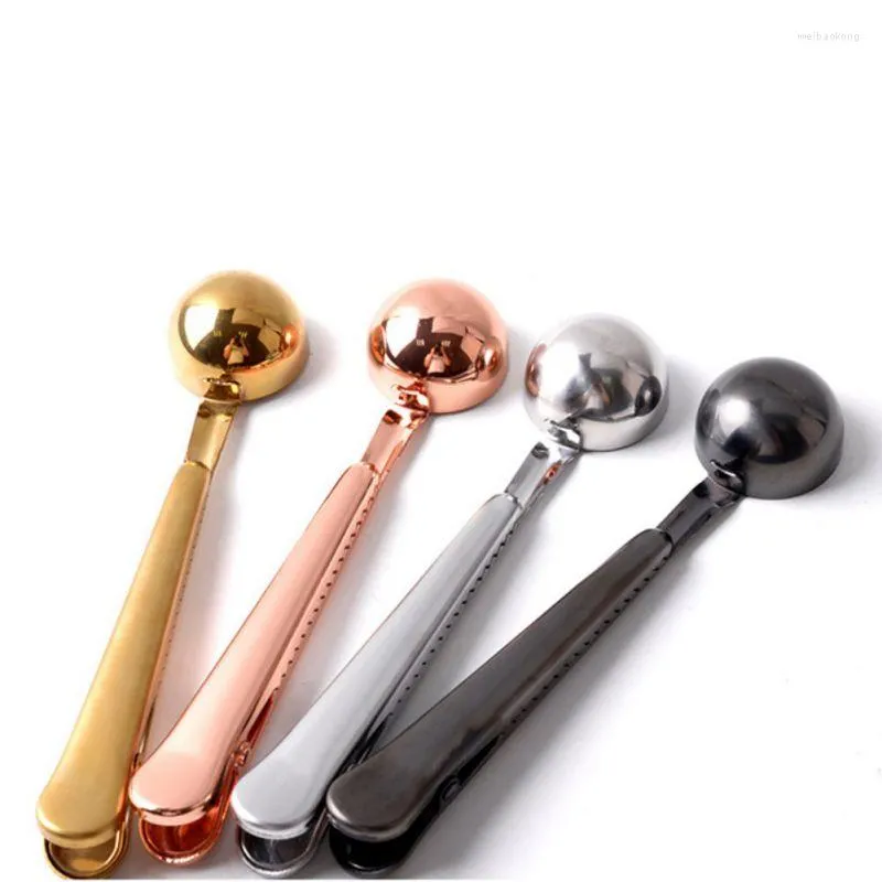 Coffee Scoops 1PC Stainless Steel Measuring Spoon Tea Tool Kitchen Supply Product Durable With Sealing Bag Clip Scoop