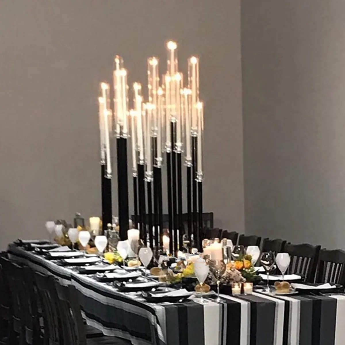 5pcs New Trend Black Tall Handle Acrylic Table Candle Holders Wedding Centerpieces Metal Tube Candle Holders