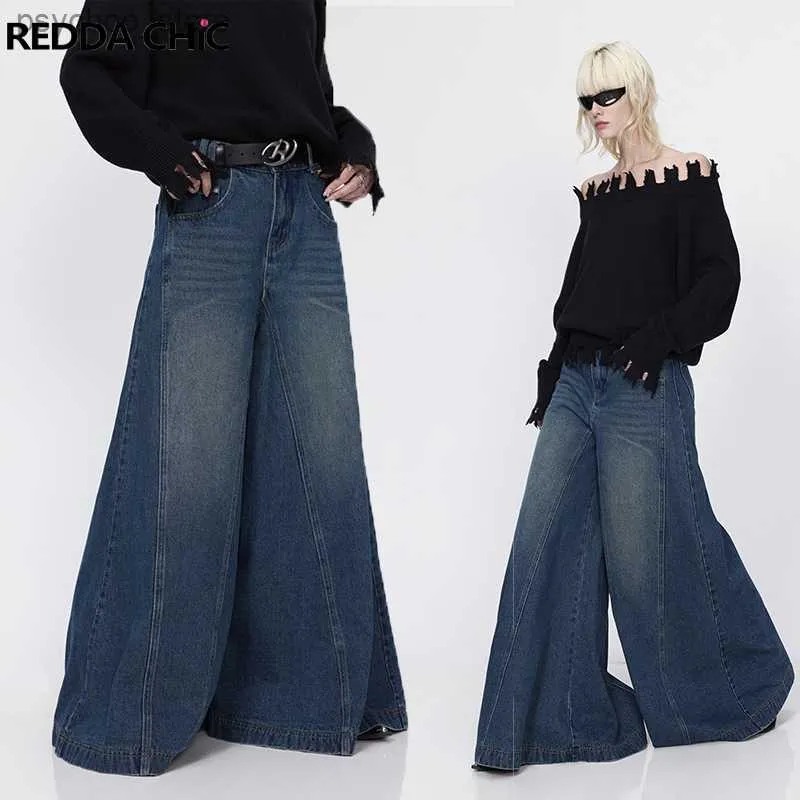 Dżinsy damskie Reddachic Korean Stylish Woman Worbgy Dżinsy Rozlewane nogę luźne vintage słonia bodźce bootcut niebieskie spodnie wysokie talia spodni Q230904