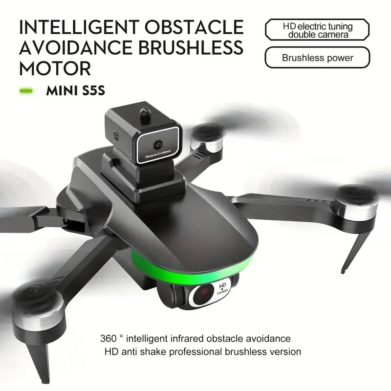 LS-S5S Brushless Foldable Drone With Dual Camera HD FPV, Obstacle Avoidance, Optical Flow Positioning, 90° Ajustable Lens, 360° Flip, Includes Carrying Case