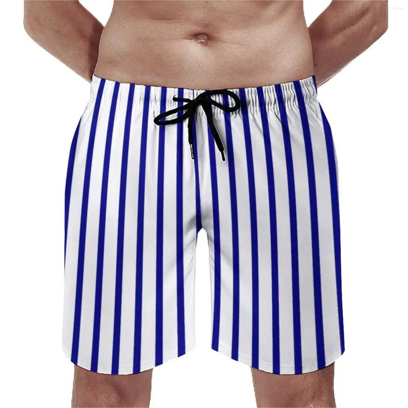 Pantaloncini da uomo Board Linea bianca e blu Simpatico costume da bagno con stampa a righe vintage Pantaloni corti sportivi di grandi dimensioni ad asciugatura rapida