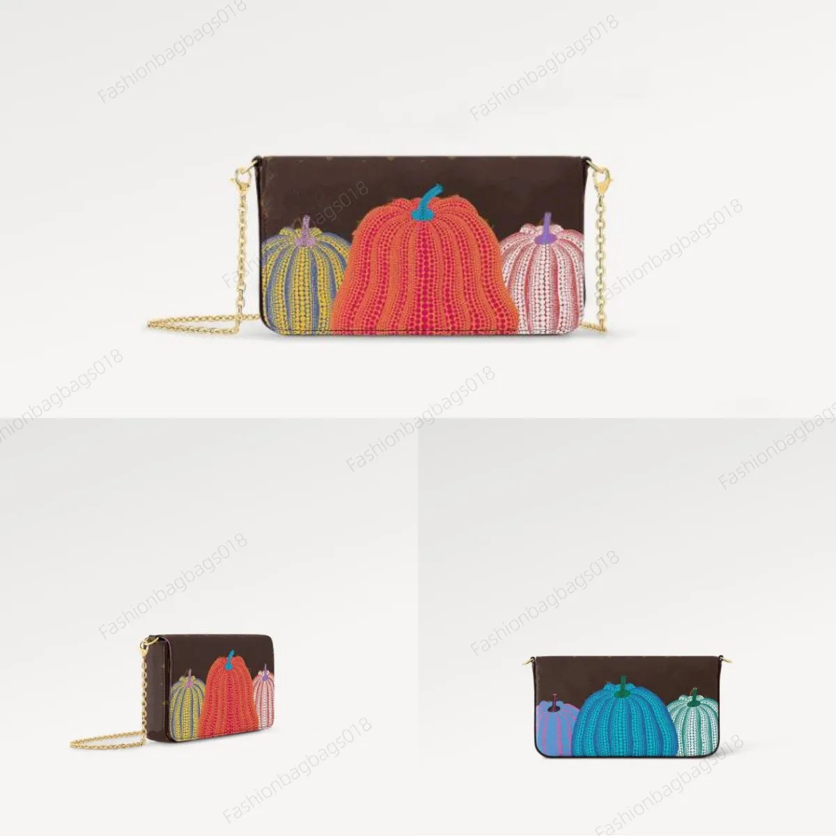 Felicie Pochette Luxurys Дизайнерская сумка через плечо с монограммами M82108 Сумка с принтом тыквы Коллекция YK Yayoi Kusama Кошелек 3 в 1 Мини-клапан Женские сумки
