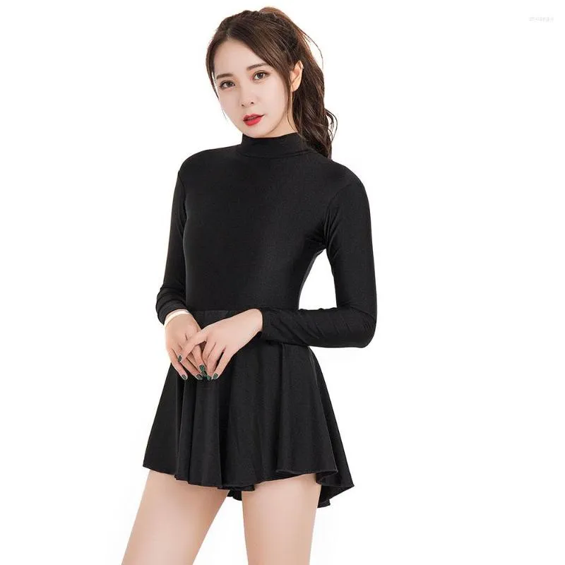 Stage Wear Arrival Women Leotards One Piece Dress Long Sleeve Leotard Ballet Dance Unitard Bodysuit Scoop Neck Gymnastics Dresses