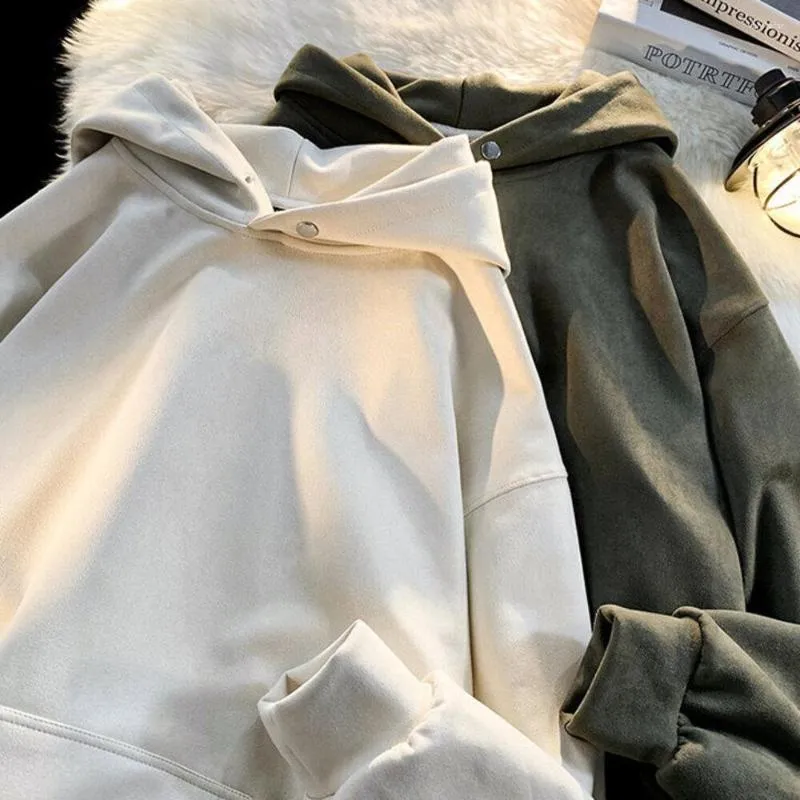 Sweats à capuche pour femmes Chemises à capuche en daim Femmes Baggy Couleur unie Manteau de mode Harajuku surdimensionné Street Hip Hop Pull Vestes d'automne