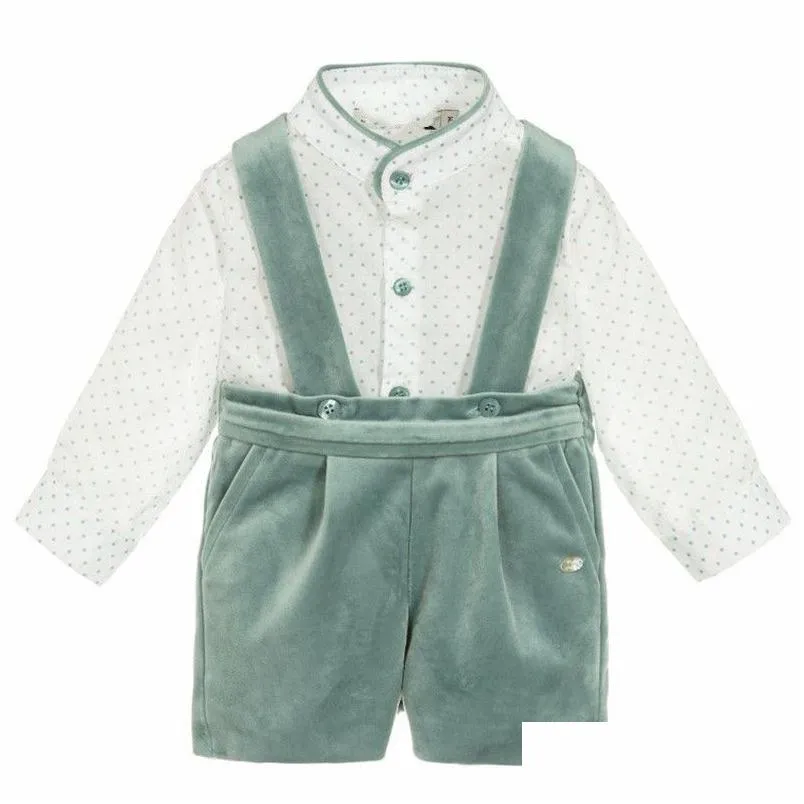 Bambini Boutqiue Set di abbigliamento Ragazza Manica lunga Veet Vestiti spagnoli Cappelli Ragazzo Camicia bianca Strap Pant Bambini Bambino Compleanno Outfit Drop De Dhmj9