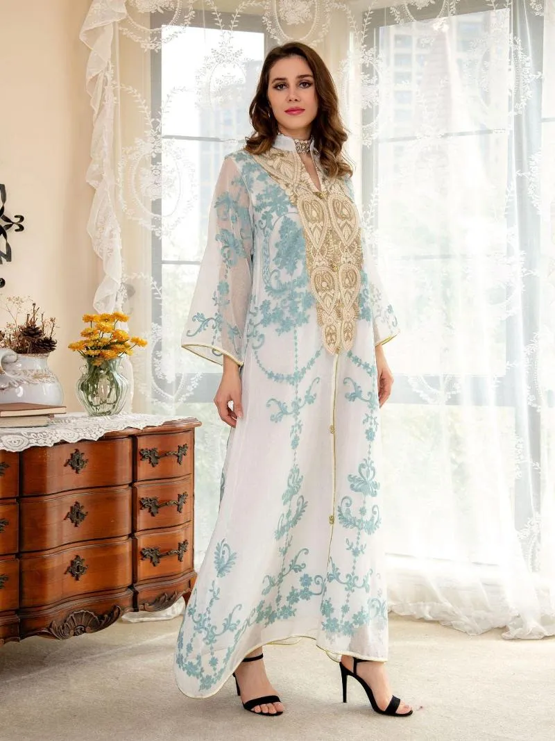 Vêtements ethniques Maroc Robe longue Femmes musulmanes Ramadan Abayas Robes Fantaisie Maxi Français Élégant Fête islamique Printemps 2023