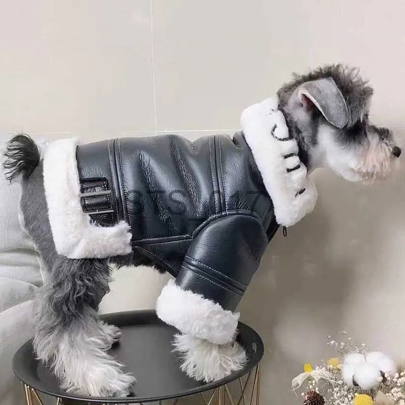 Dog Apparel Leather Motorcycle et Coat Pet Clothing Dogs Thicken Dog Clothes French Bulldog Fashion Autumn Winter Black Boy Mascotas L231225