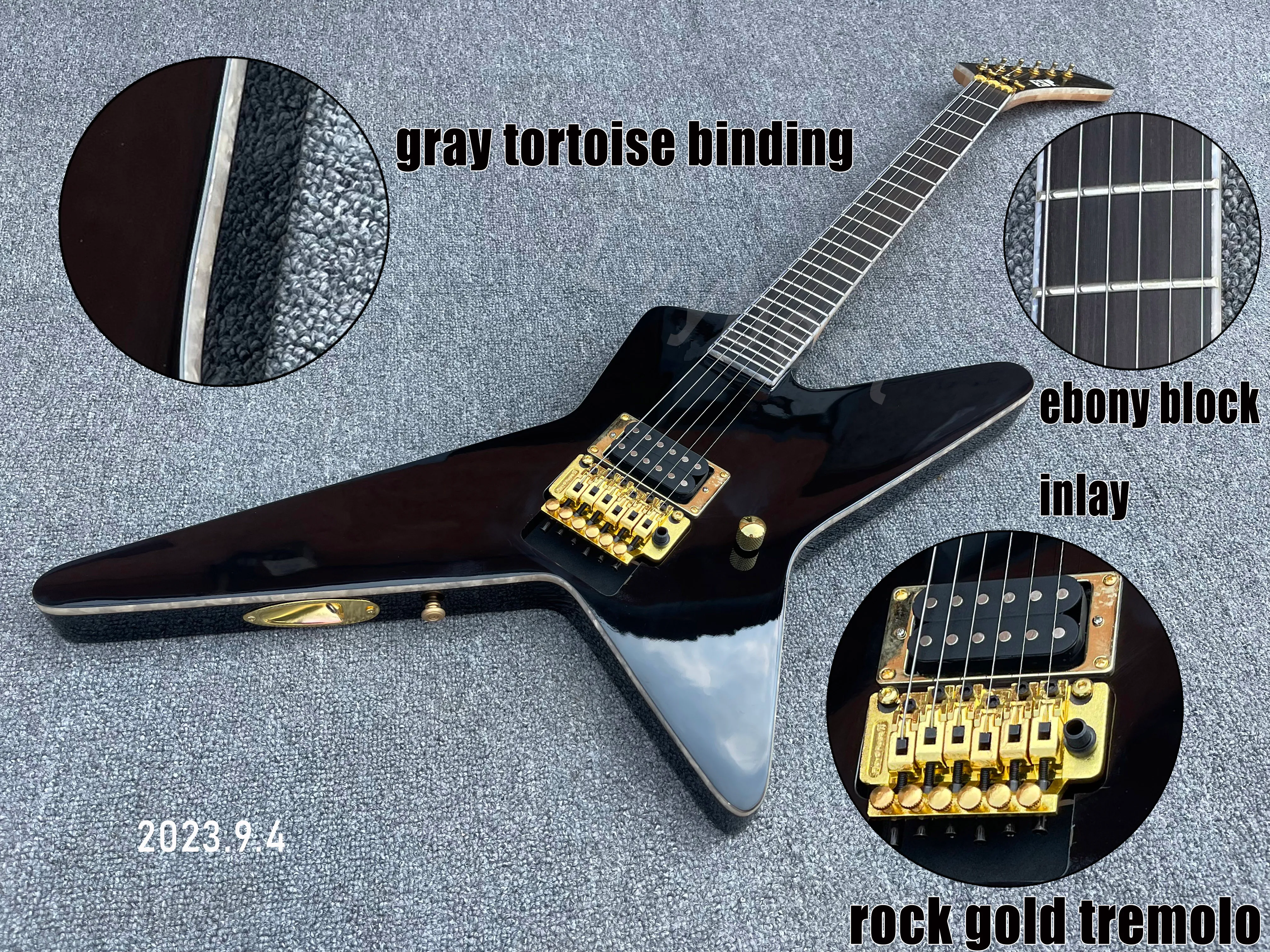 Electric Guitar Alder Body Maple Neck Thru Ebony Fingerboard No Inlay Gray Tortoise Binding Single Bridge Pickup Gold Parts Rock