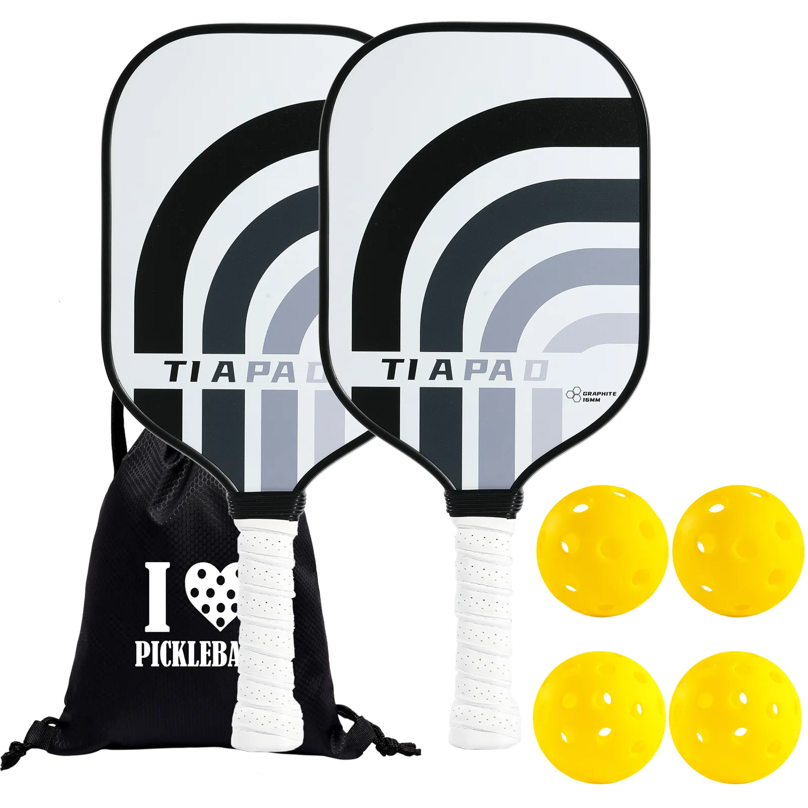 Raquettes de squash TIAPAD Lot de 2 raquettes de pickleball en fibre de carbone avec poignée étendue adaptée aux deux mains Raquette de 16 mm d'épaisseur pour homme et femme 230904