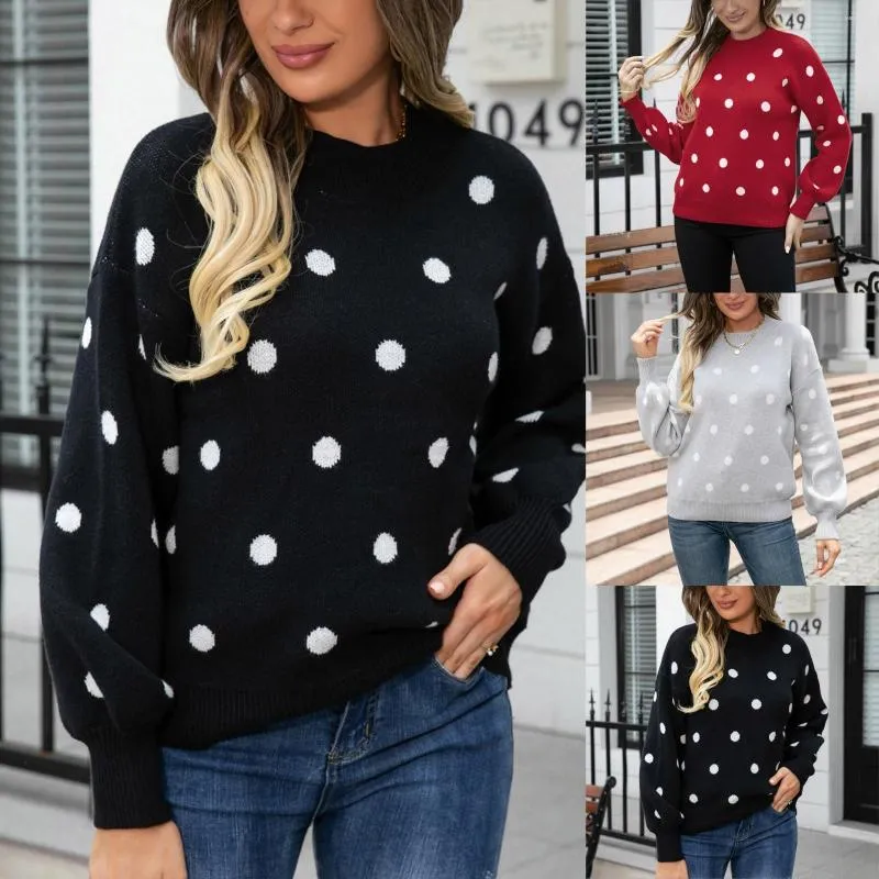 Kvinnors tröjor Fuzzy Women Sweatshirt Fashion Casual Long Sleeve Knit Sweater Lätt polka Dot Printing Pullover Top