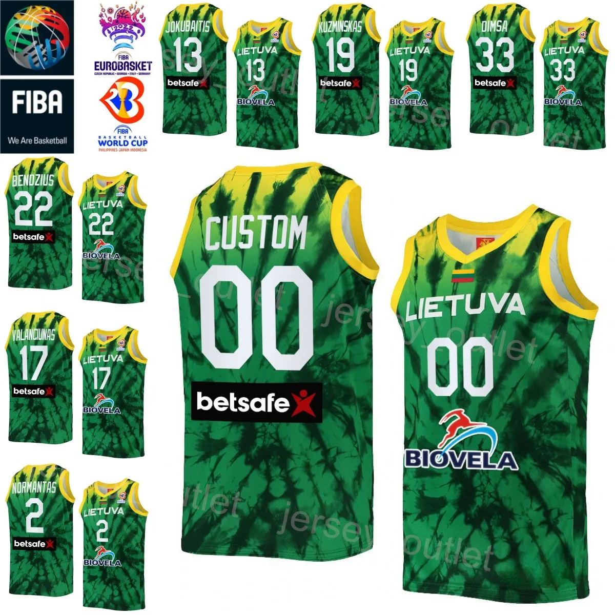 Bedrukt basketbal Litouwen Jerseys WK 2023 Nationaal 13 Rokas Jokubaitis 8 TADAS SEDEKERSKIS 33 Tomas Dimsa 17 Jonas Valanciunas 2 Margiris Normantas