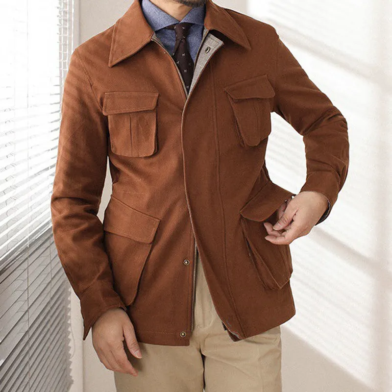 Aisn Mens Safari Jacket High Quality Multi Pocket From Long005