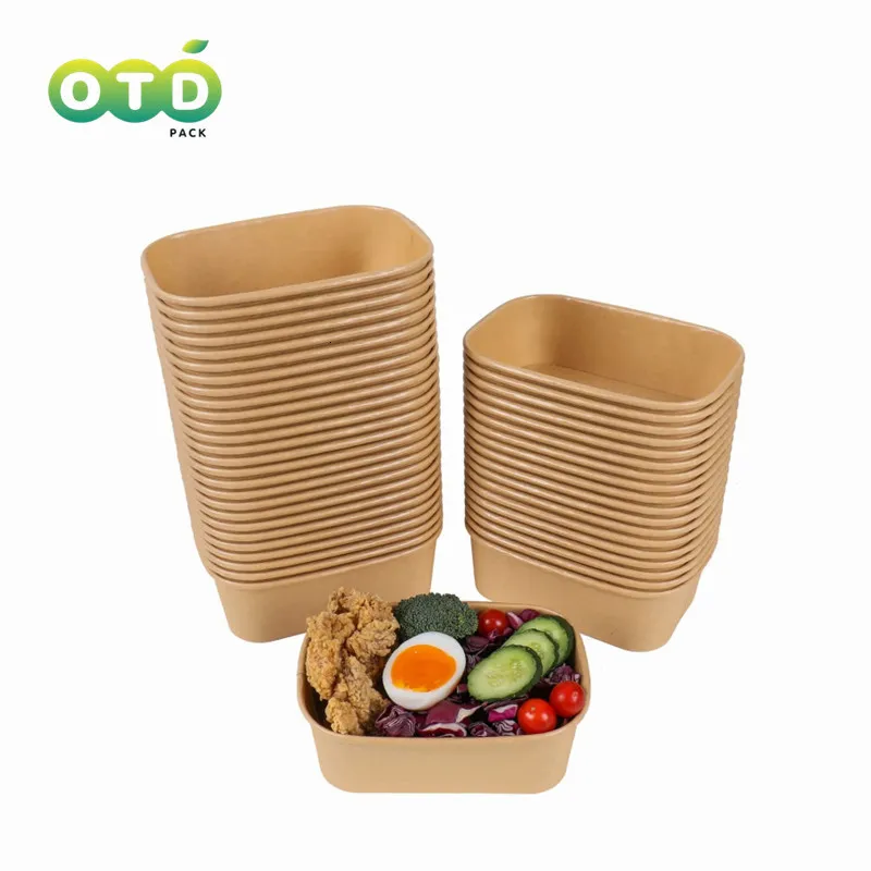 Disposable Take Out Containers Rectangle Kraft Paper Bowls Food Salad Foodboxes Party Supplies 230901