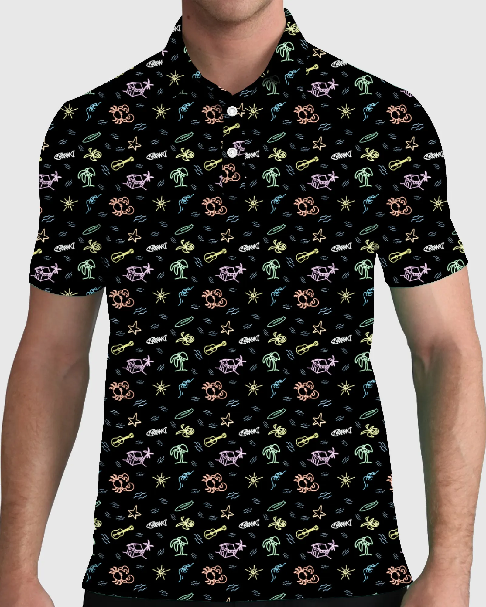 Herrpolos Neon Hawaiian Polo Tshirts Art Print Trending Shirt Summer Shortsleeve Custom Clothing 230901