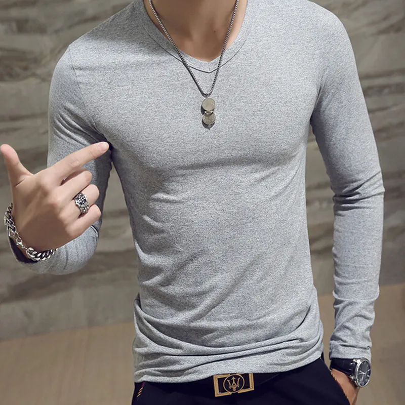 Men's Polos Elastic Mens T-Shirt O-Neck Round Neck Long Sleeve Men T-Shirt For Male Lycra And Cotton T-Shirts Man Clothing 230901