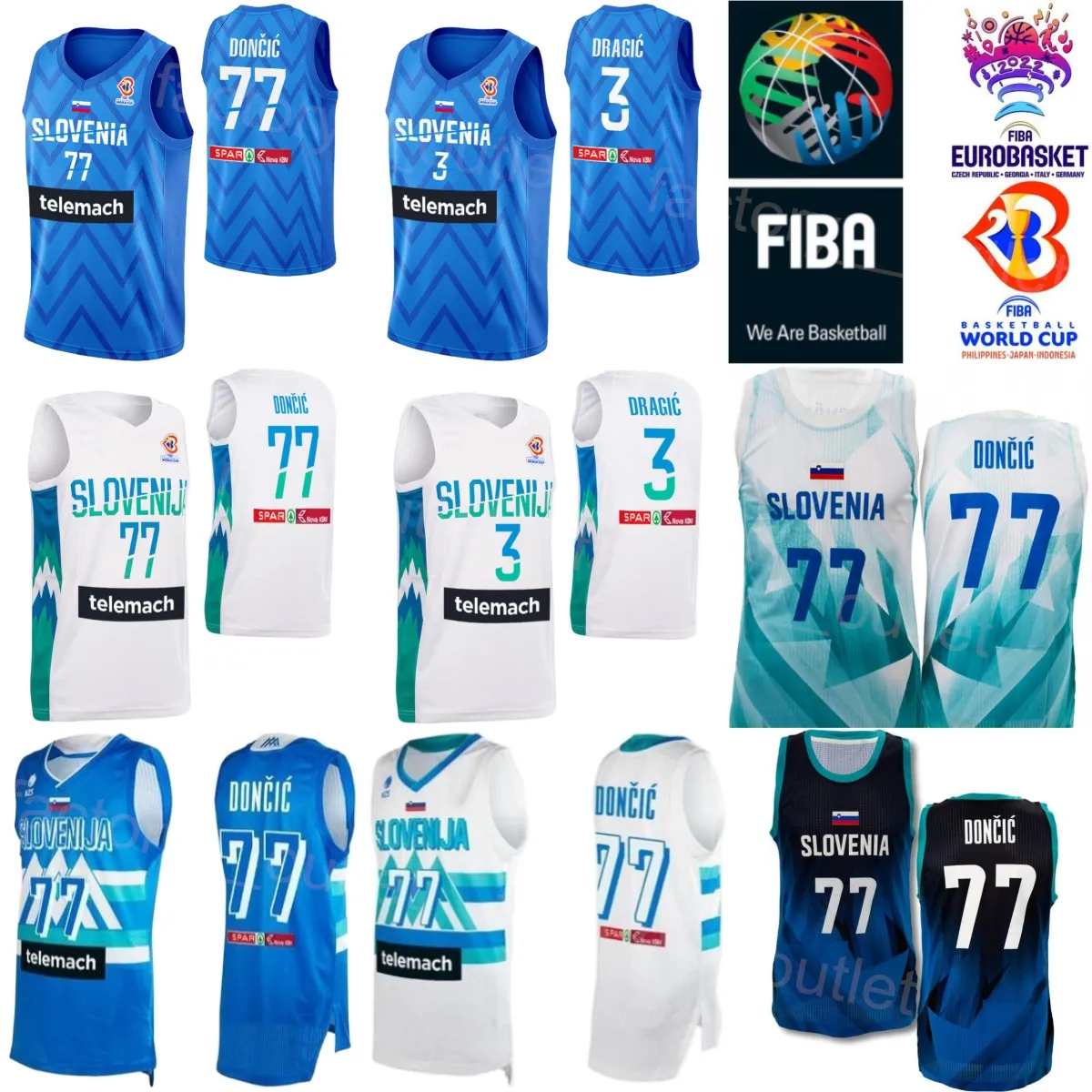 Print Basketball Slovenia 3 Goran Dragic Jersey 27 ZIGA DIMEC 55 JAKOB CEBASEK 15 GREGOR HROVAT 11 Jaka BLAZIC 4 ZIGA SAMAR Luka Doncic 77 30 ZORAN DRAGIC World Cup 2023