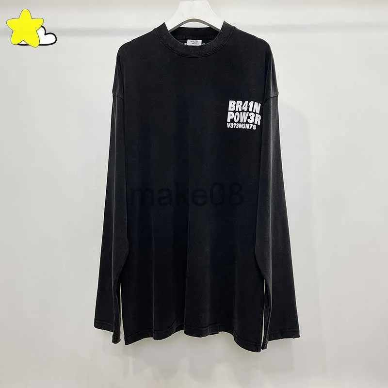 Felpe con cappuccio da uomo Felpe 2023FW Streetwear Vintage Washed Old Damage VETEments T-shirt a maniche lunghe Oversize Full Letter Print VTM TShirt Top Inside Tag J230904