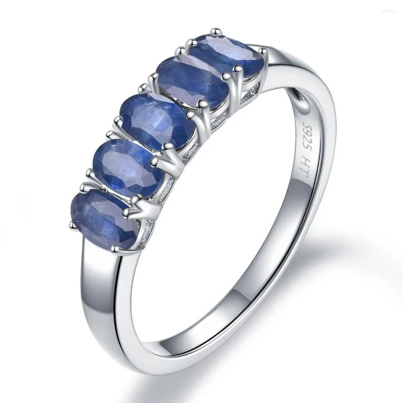 Klaster Pierścienie Oryginalne 925 Sterling Srebrny Naturalny Precious Sapphire Wedding Wedding Pierścień Drobna Elegancka biżuteria