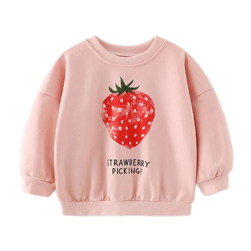 Hoodies Sweatshirts Baby Girls Spring and Autumn Tops Cotton Sweatshirt med härlig Strawberry Soft Comfort Outwear för barn 28 år 230901