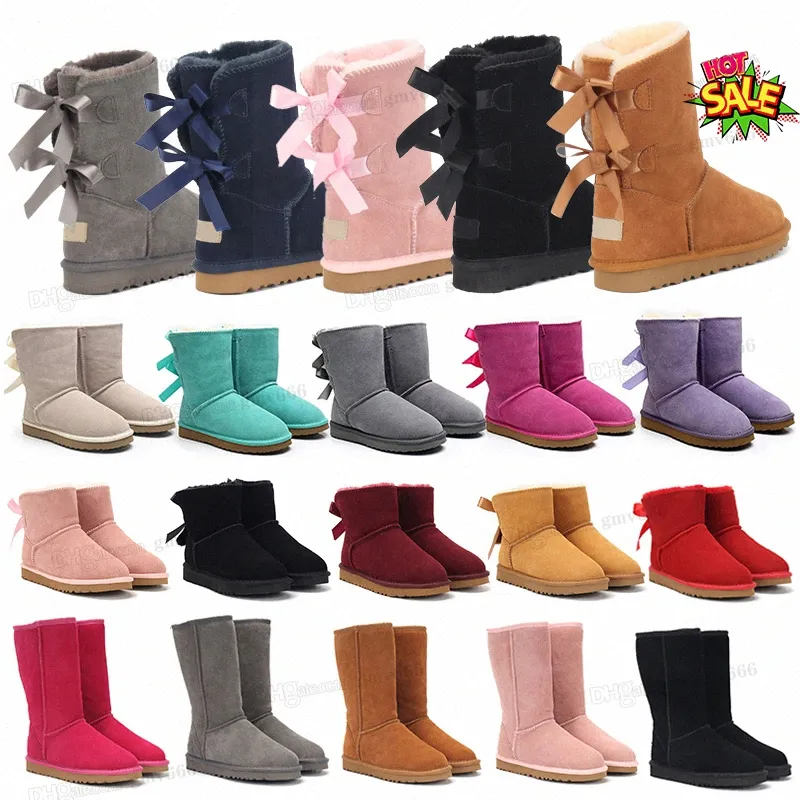 Australië Australische ontwerper Klassieke warme laarzen Dames Mini Half Snow Boot VS GS 585401 Winter Volledig bont Pluizig harig Satijn Enkelkastanje Laarzen Boo o76m #