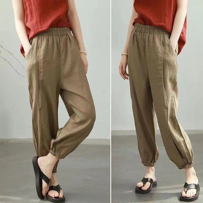 Pants Elastic Cotton Women Summer