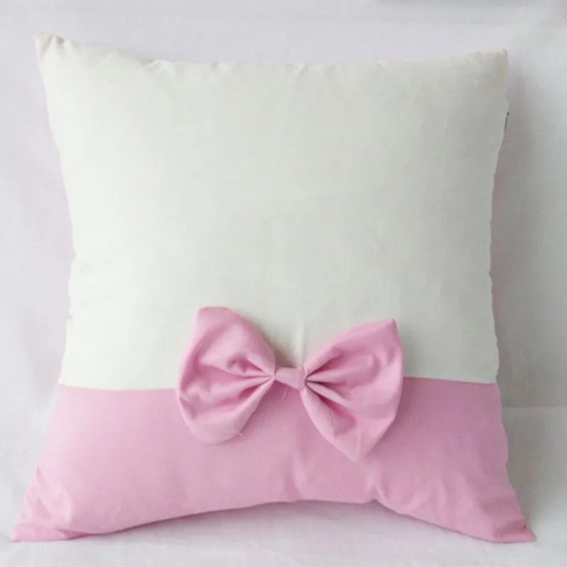 40*40cm Sublimation Blank Pillow Cover with Bow Tie Heat Transfer Coating Square Pillowcase Household Bedding