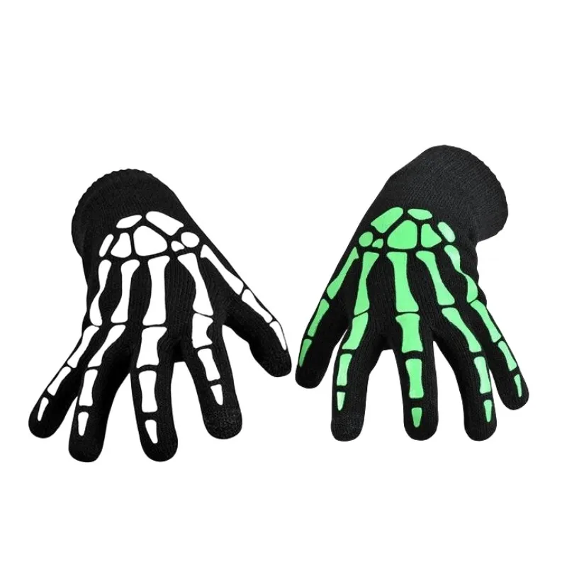 Halloween-benodigdheden Lichtgevende handschoenen voor de winter Handwarmer Antislip Horror Handbeen Schedel Grimas Mitten Unisex Warme handschoenen houden