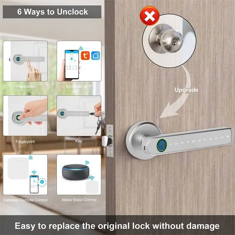 Door Locks Digital Electronic Lock Bluetooth Smart Door Lock Smart Home Biometriskt fingeravtryck för Tuya Password Keyless App Låsa upp Security HKD230903