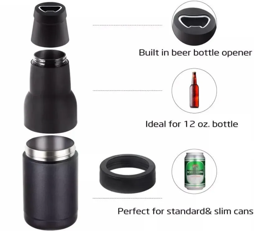 12oz Can Cooler Tumbler Mugs Double Walled Stainless Steel Vacuum Insulated Cup Keeps Beverage Beer Bottle Cold Slim Cans Coolers With Bottle Opener