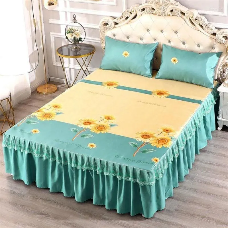 Gonna letto Girasole Idilliaco Tessili per la casa Biancheria da letto 3 pezzi / set (1 letto 2 pezzi federa) Copriletto King / Queen F0558