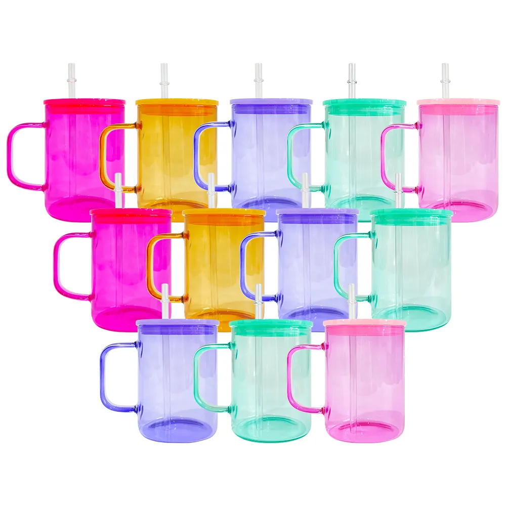 17 Oz. Jelly Color Glass Mug with Acrylic Lid