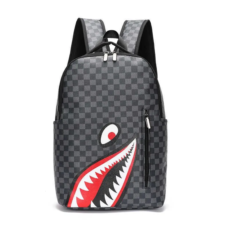 Rugzakstijl Herenrugzak Reizen handtas Mode Lattice Rugzak Student Schooltas Grote capaciteit Shark Bag Street Man 20140217