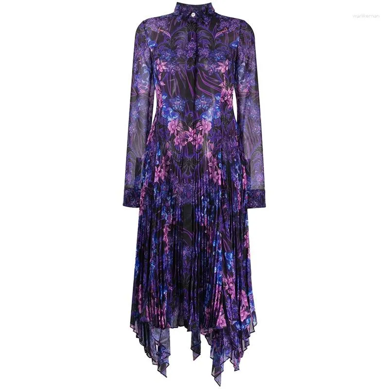 Повседневные платья 2023, дизайн, женская элегантная плиссированная рубашка с принтом, юбка, вечерние женские модные полуперспективные длинные рукава