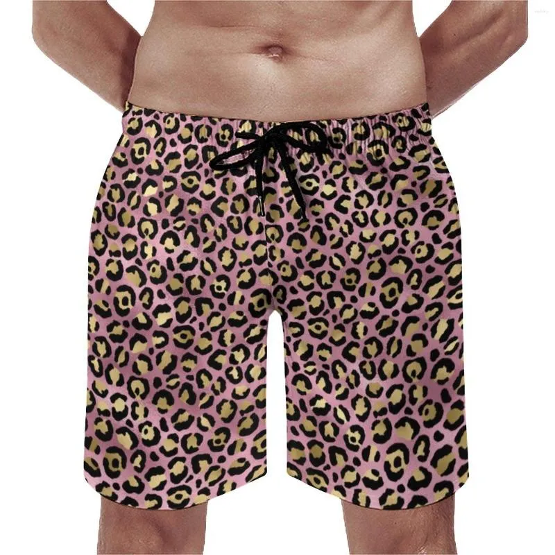 Shorts pour hommes Summer Gym Rose et Or Léopard Sports Fitness Animal Print Graphic Beach Pantalon court Vintage Maillot de bain à séchage rapide