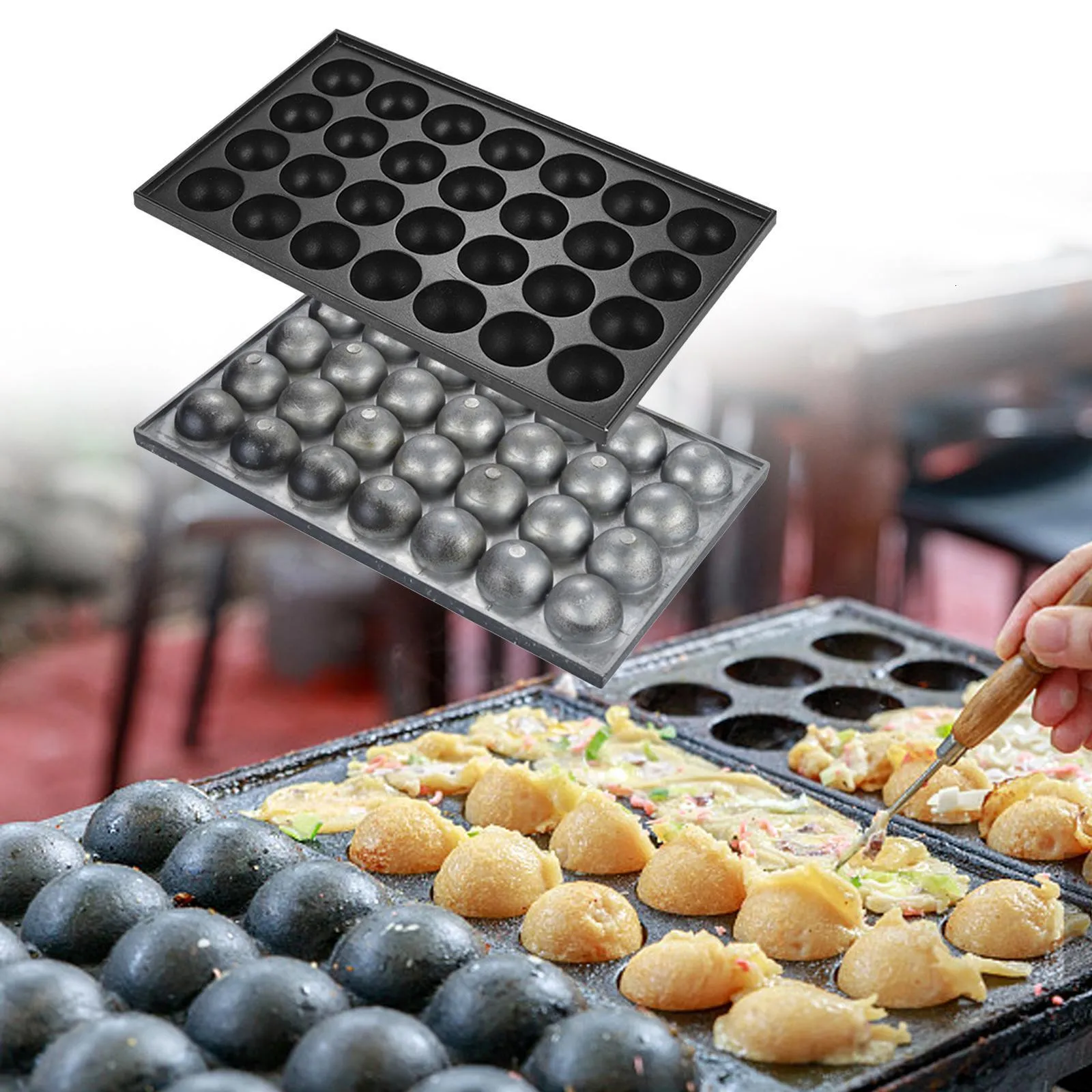 28 Hole Takoyaki Maker Aluminum Kitchen Gadgets Non-Stick Octopus Meatball Plate