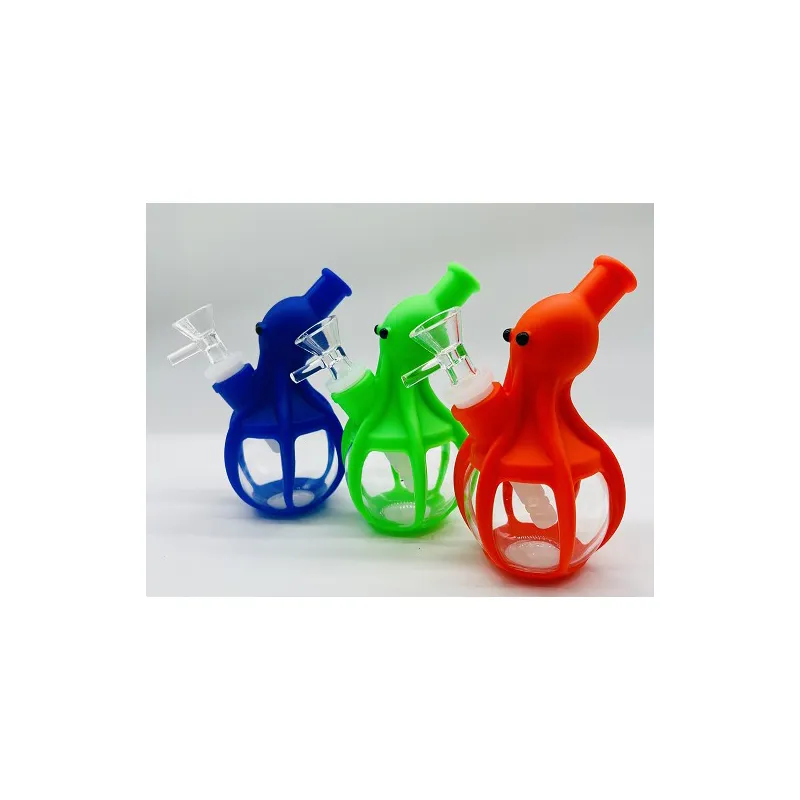 New Design Wholesale Silicone Cuttlefish Smoking Bottle Smoking Accessories Glass Water Smoking Pipe