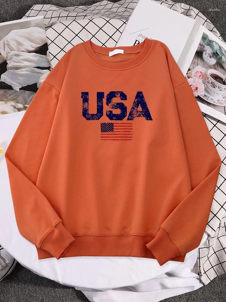 Sweats à capuche pour femmes Lettres américaines Drapeau américain Étoiles et rayures Sweat à capuche pour femme Sports Pulls amples Qualité simple Outwear Harajuku Street