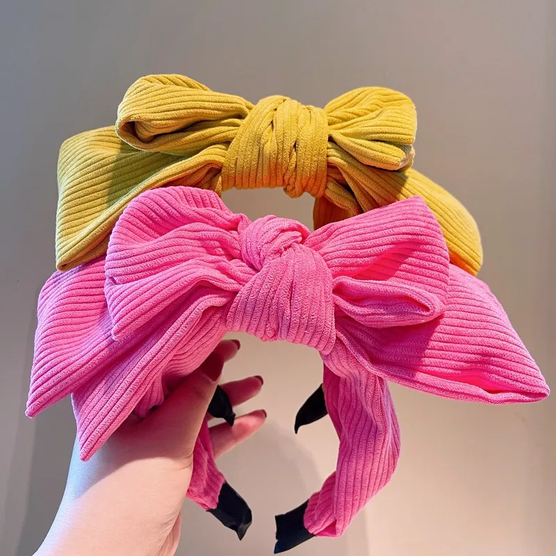 Wholesale Fashion Trend Women's Headband Stereoscopic large bow, retro thickened corduroy hair band, hair clip wide version