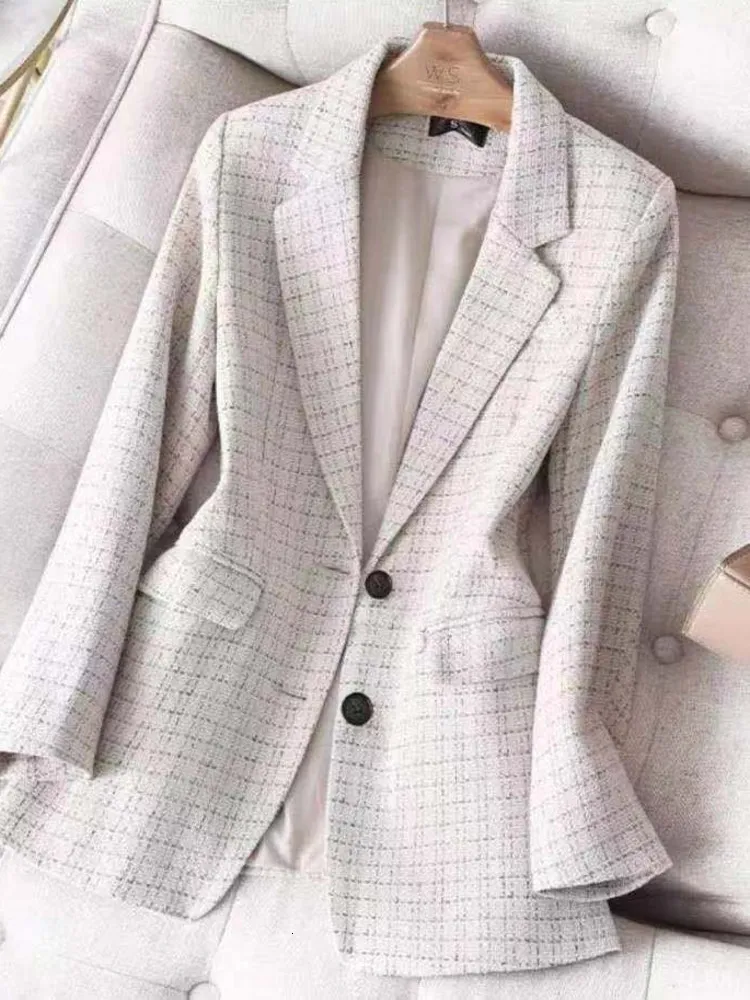 Mulheres ternos blazers xadrez blazer moda jaqueta feminina primavera outono manga longa casual elegante escritório clássico chique temperamento 230904