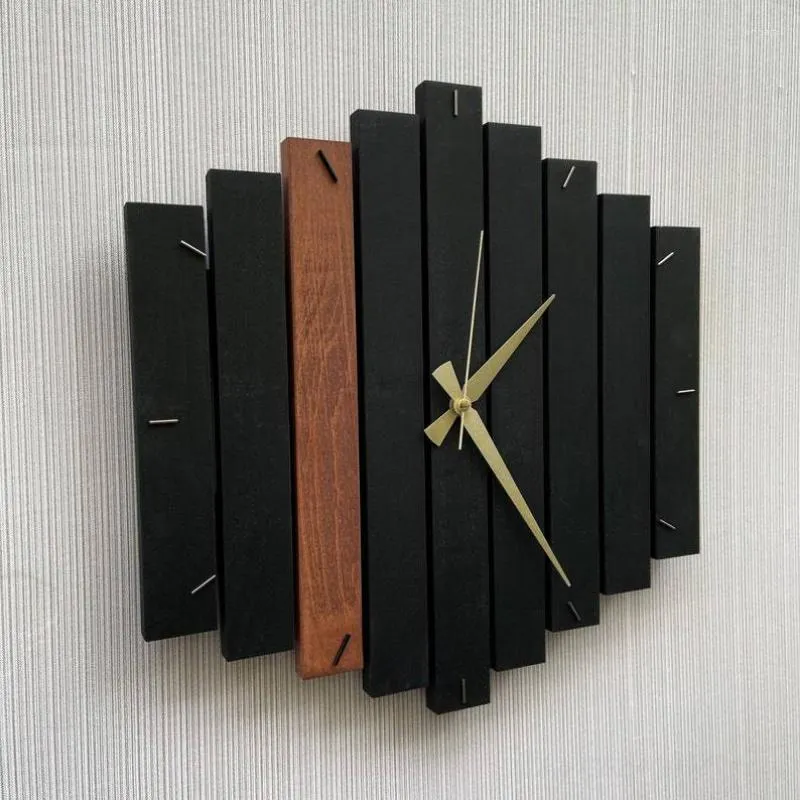 Wall Clocks Wood Advanced Clock Bedroom Gold Black Metal Nordic Design Minimalist Reloj De Pared Para Sala Home Furnishing