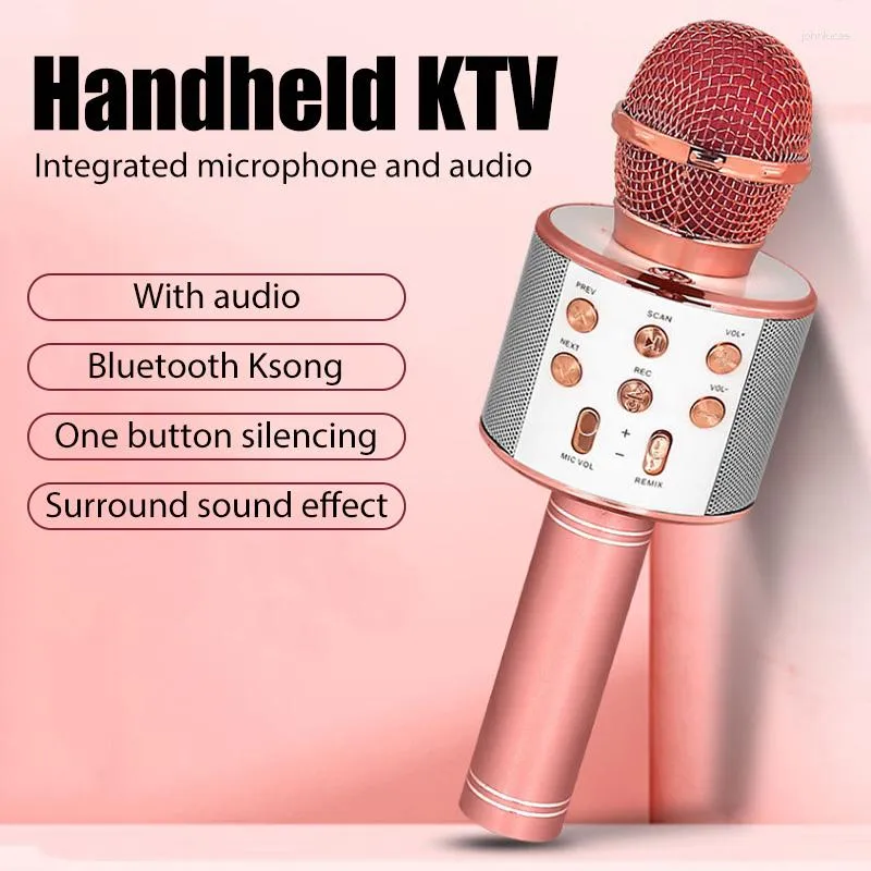 Microphones WS858 Microphone pour enfants chantant 5 en 1 Bluetooth sans fil avec lumières LED Machine Portable Mic Haut-parleur Cadeaux