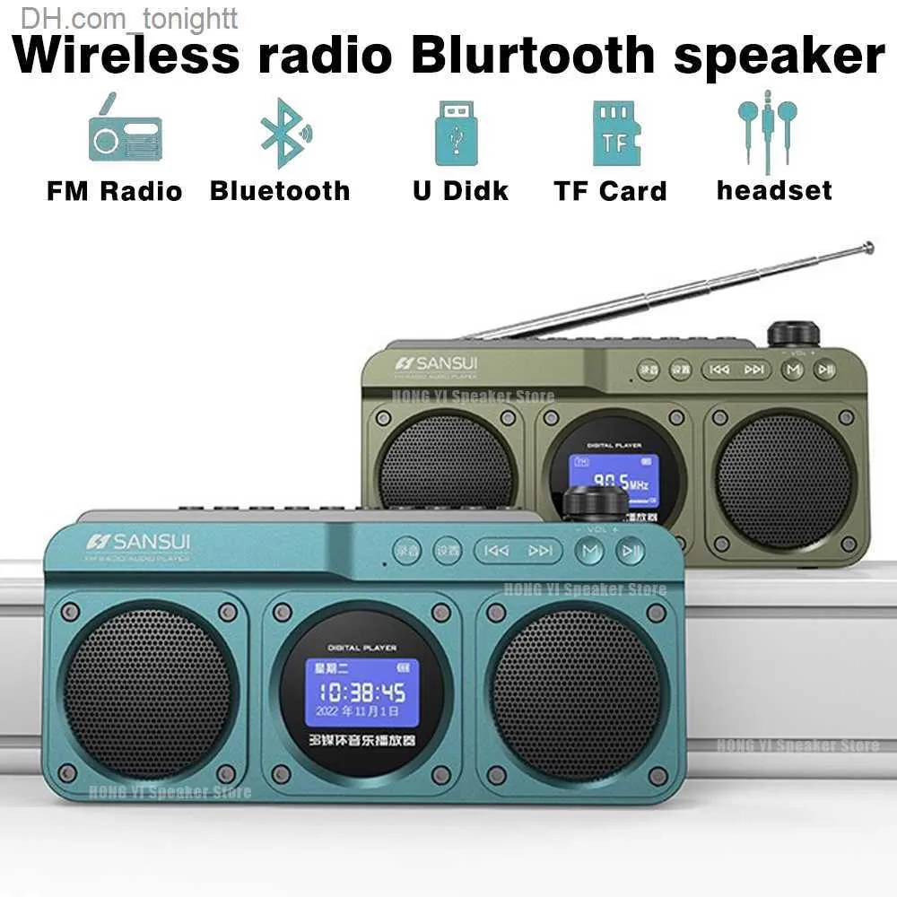 Nowe głośniki Sansui F28 Retro Radio Wireless Bluetooth głośnik Bluetooth Przenośny stereo subwoofer mini wtyczka Walkman Clock Alarm Music Player Q230905