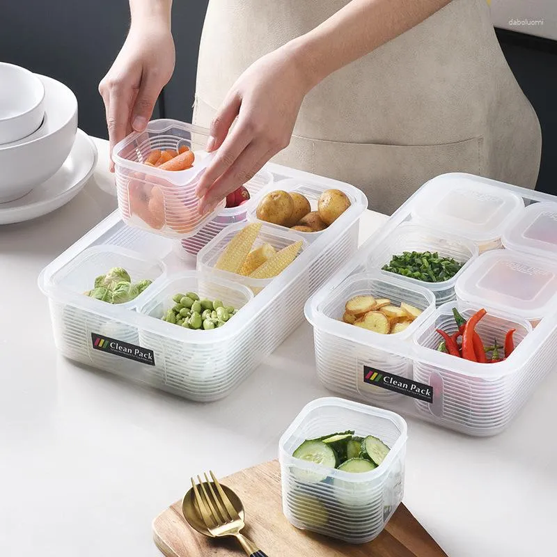 Opslagflessen Keukenkoelkast Aparte verzegelde versdoos Fruit Groente Ui Knoflook Verdeel Voedselcontainer Organisator Lunchbox