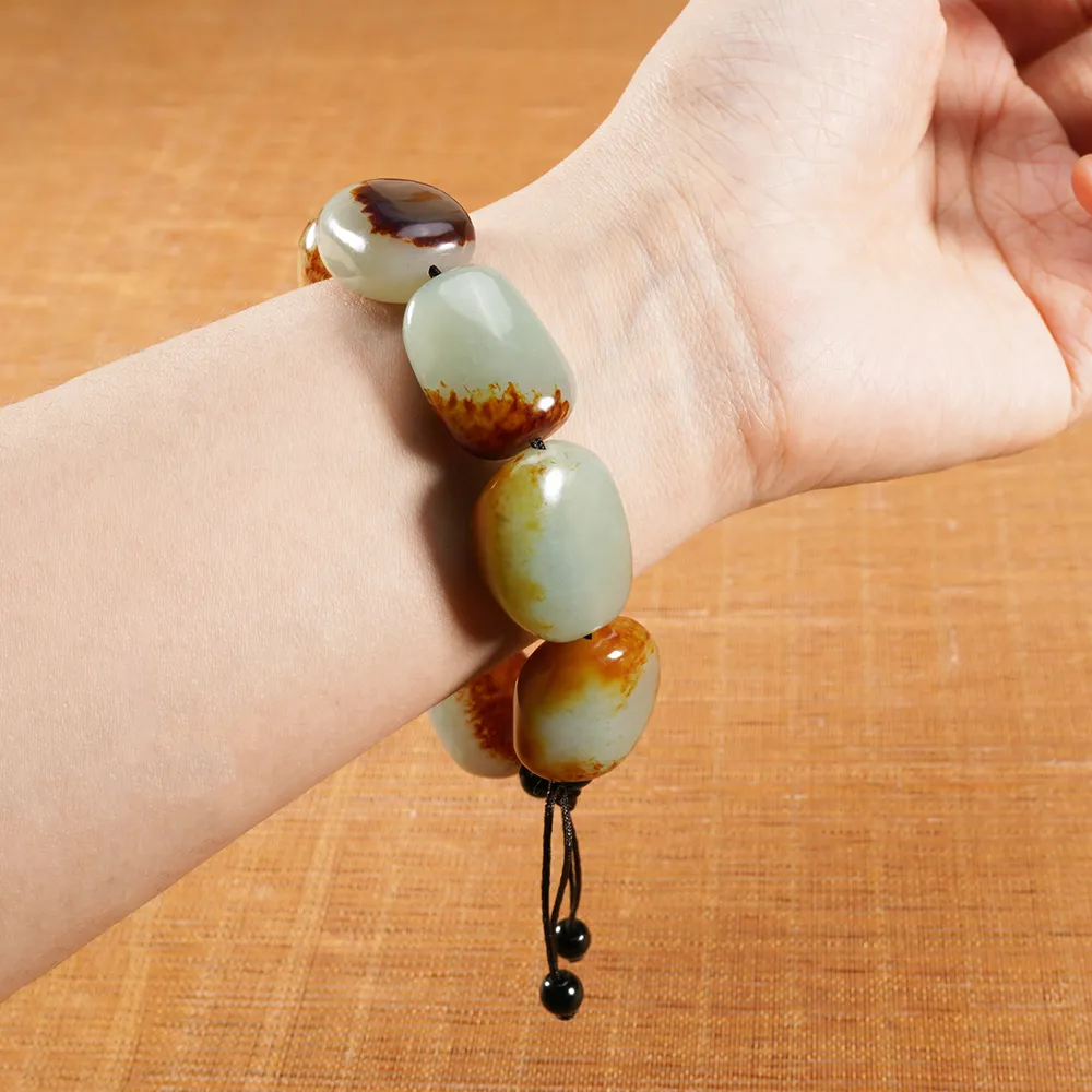 Xinjiang Hetian jade seed material with type bracelet Natural rough red skin men's jade bracelet